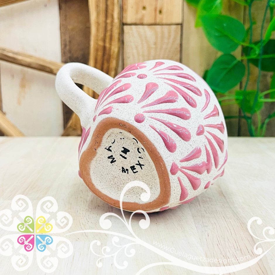 Set of 4 Pink Corazon Clay Mugs - Set Taza Barro