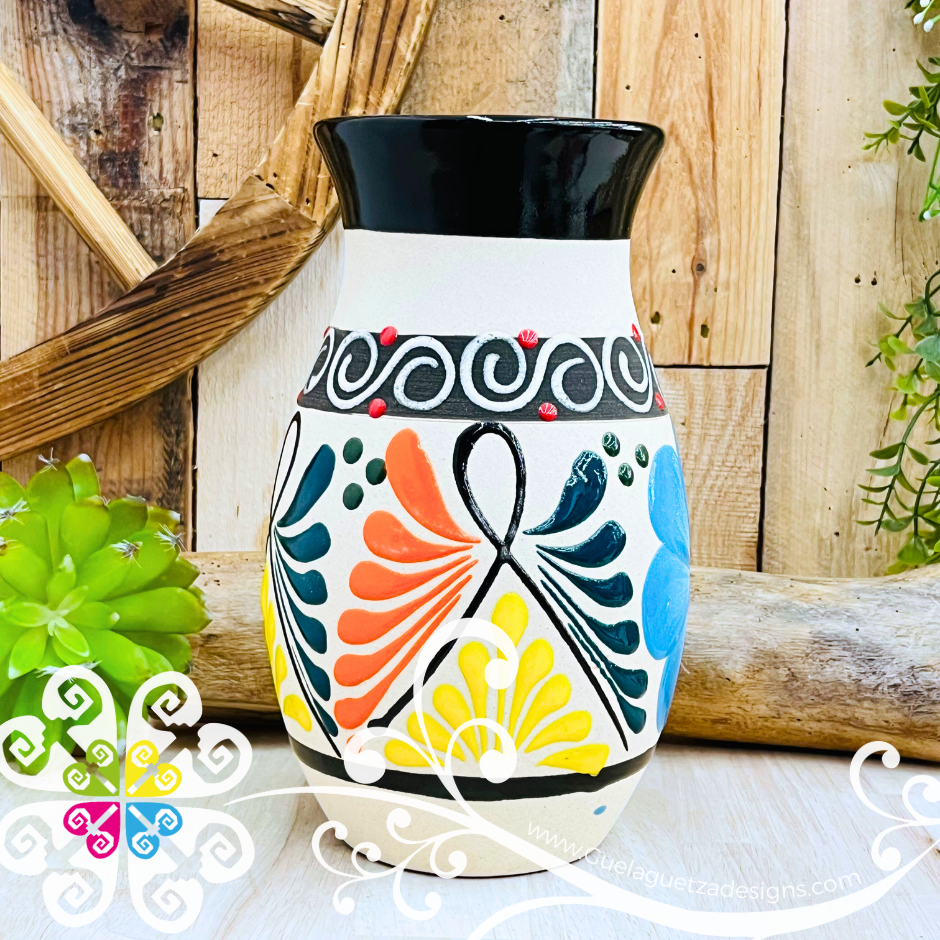Black Florero Ovulo Floreado  - Mexican Home Décor