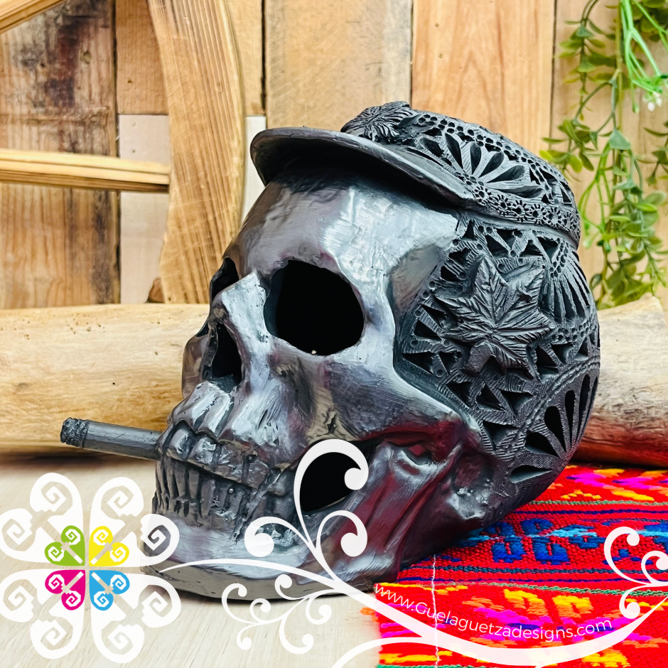 Extra Large Calado Skull  - Black Clay Oaxaca