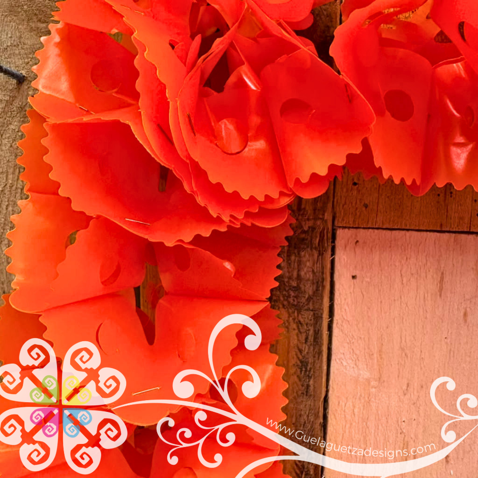 Small Orange Fiesta Decor - Worm Flower Banner - Day of the Dead Decor