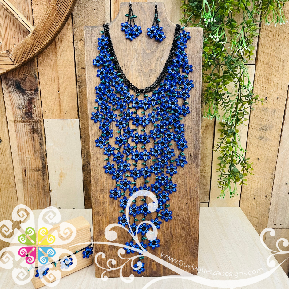 Large Daisy Waterfall Beaded Necklace Set