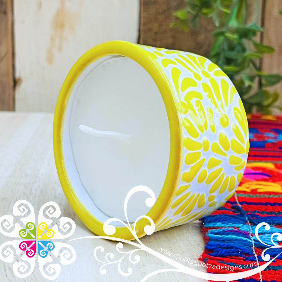 Small Bright Yellow Talavera Candle - Artisan Candles