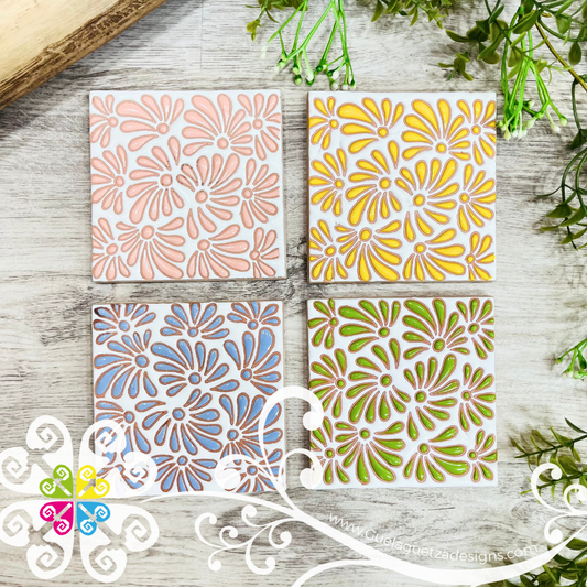 Set of 4 Square Plumeado Mix Coaster Set -  Set of Clay Coasters