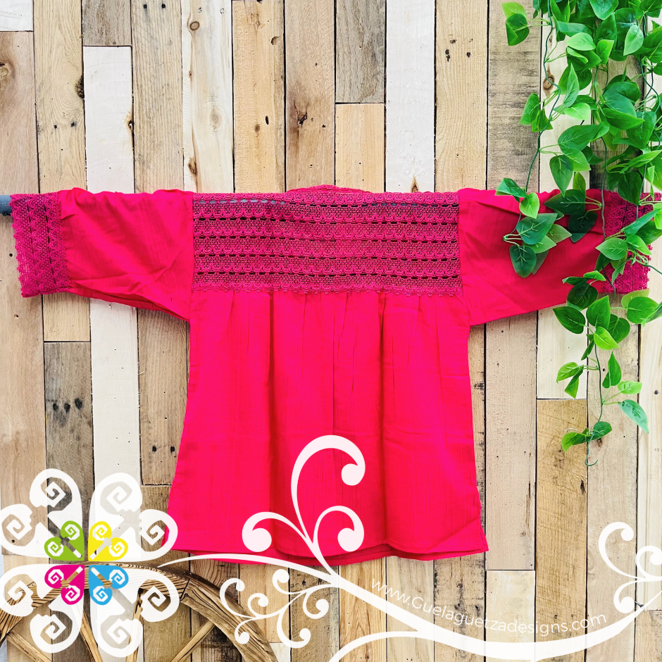Fuchsia Berta Embroider Top - 3/4 Sleeve - Blusa Bordada