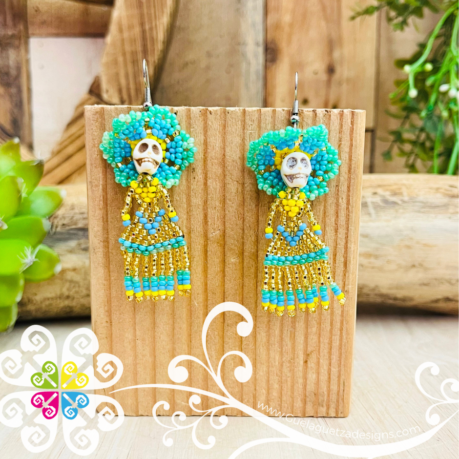Small Beaded Dancing Catrina Earrings
