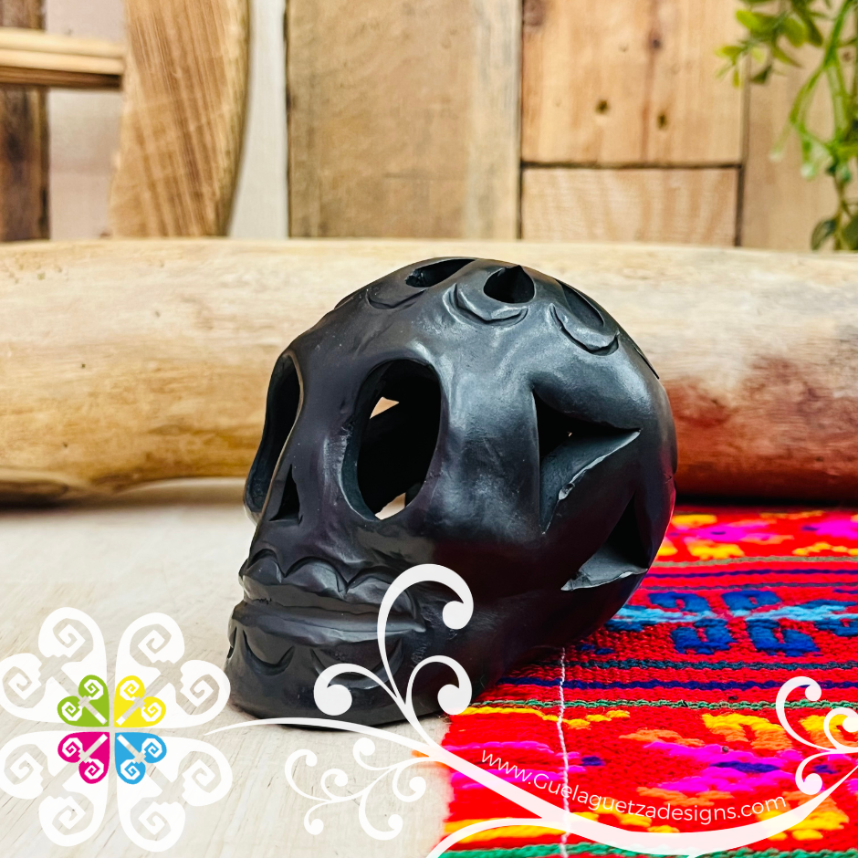 Small Calado Skull  - Black Clay Oaxaca