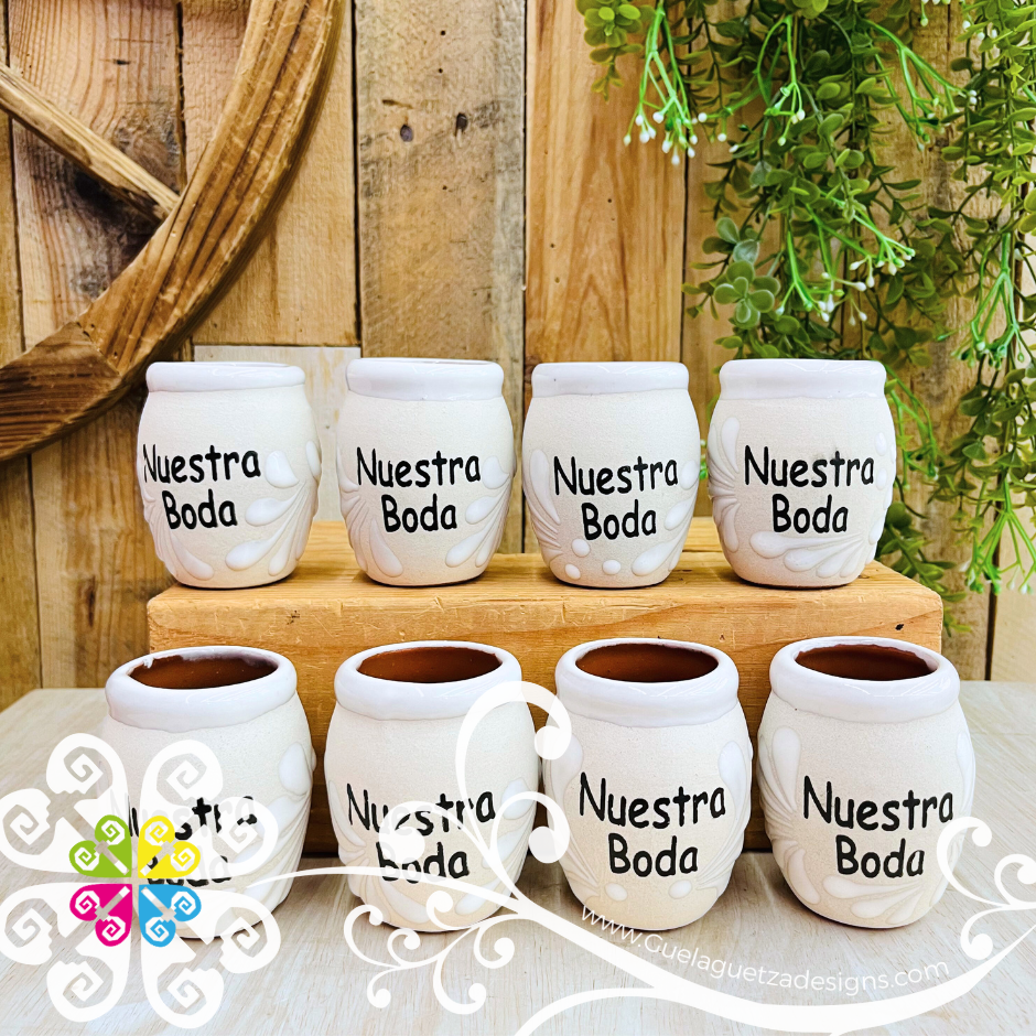 Nuestra Boda - Engobe/White Espiga Tequilero Barrilito Set - Clay Tequilero Set