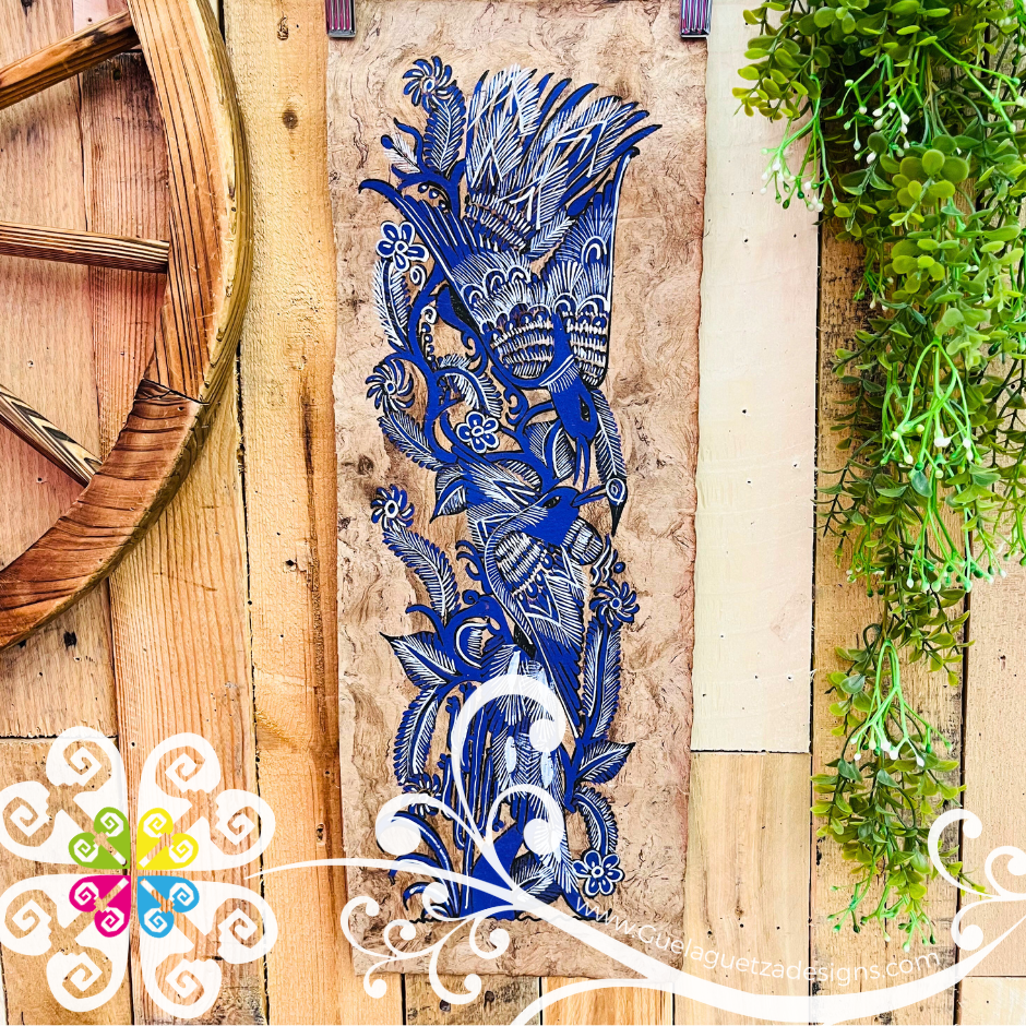 Long Medium Solid Color Fauna Designs - Amate Paintings