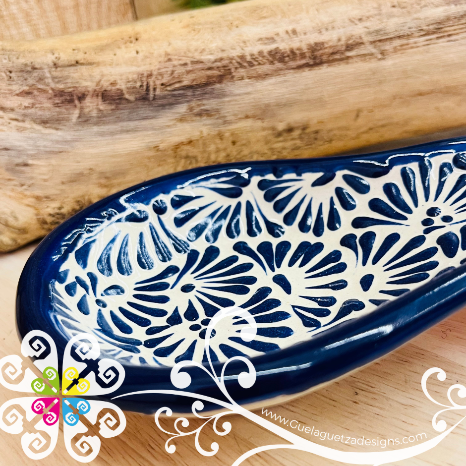 Blue Plumeado Talavera Spoon Rest - Talavera Kitchen