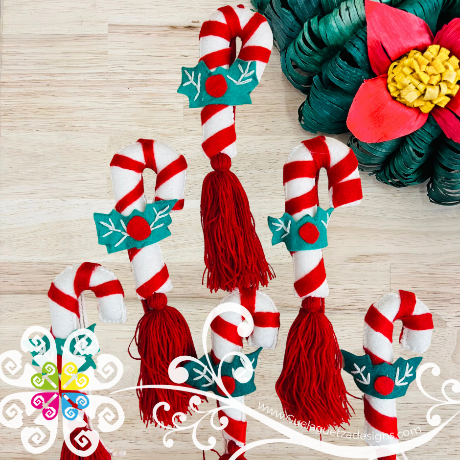Candy Cane Pom Pom Sets - Christmas Ornaments