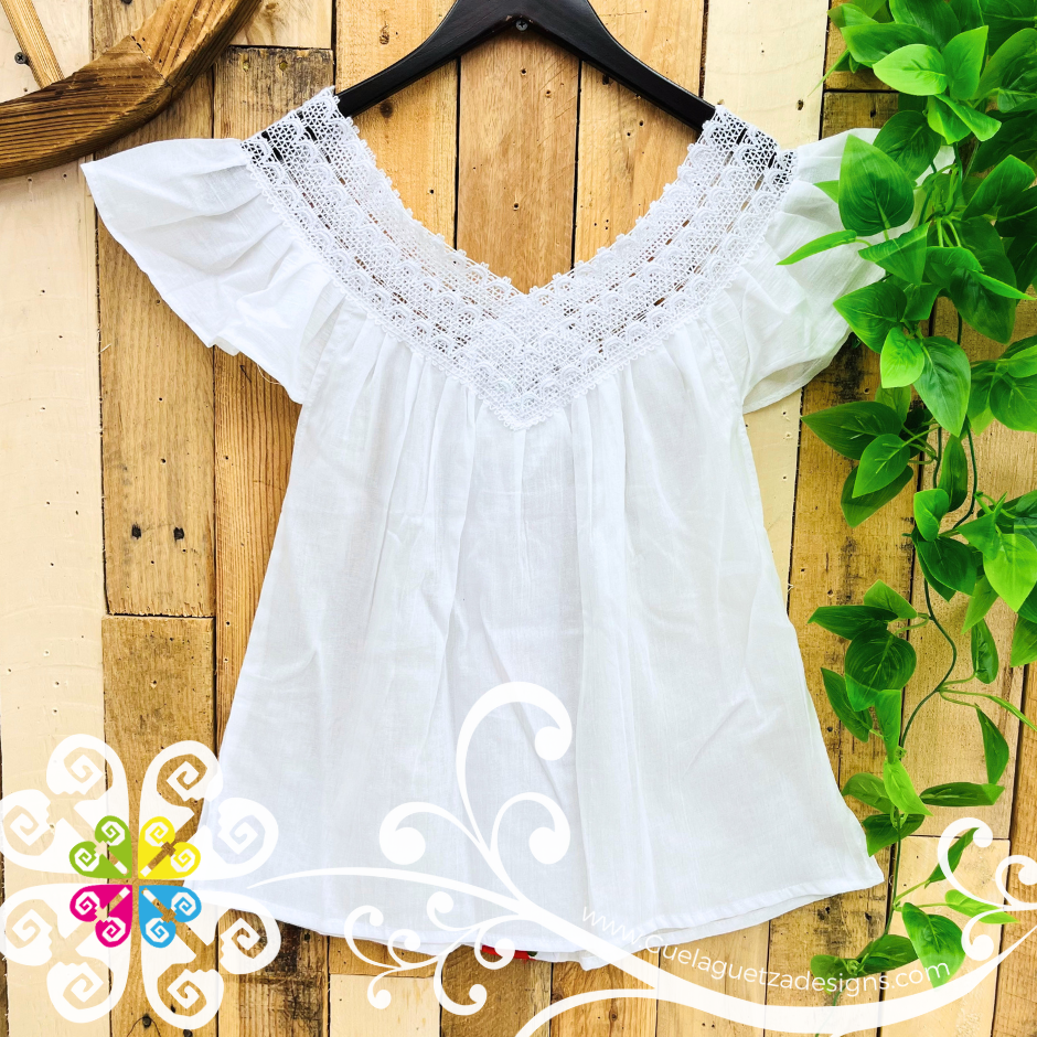 White V Neck Top - Blusa Bordada