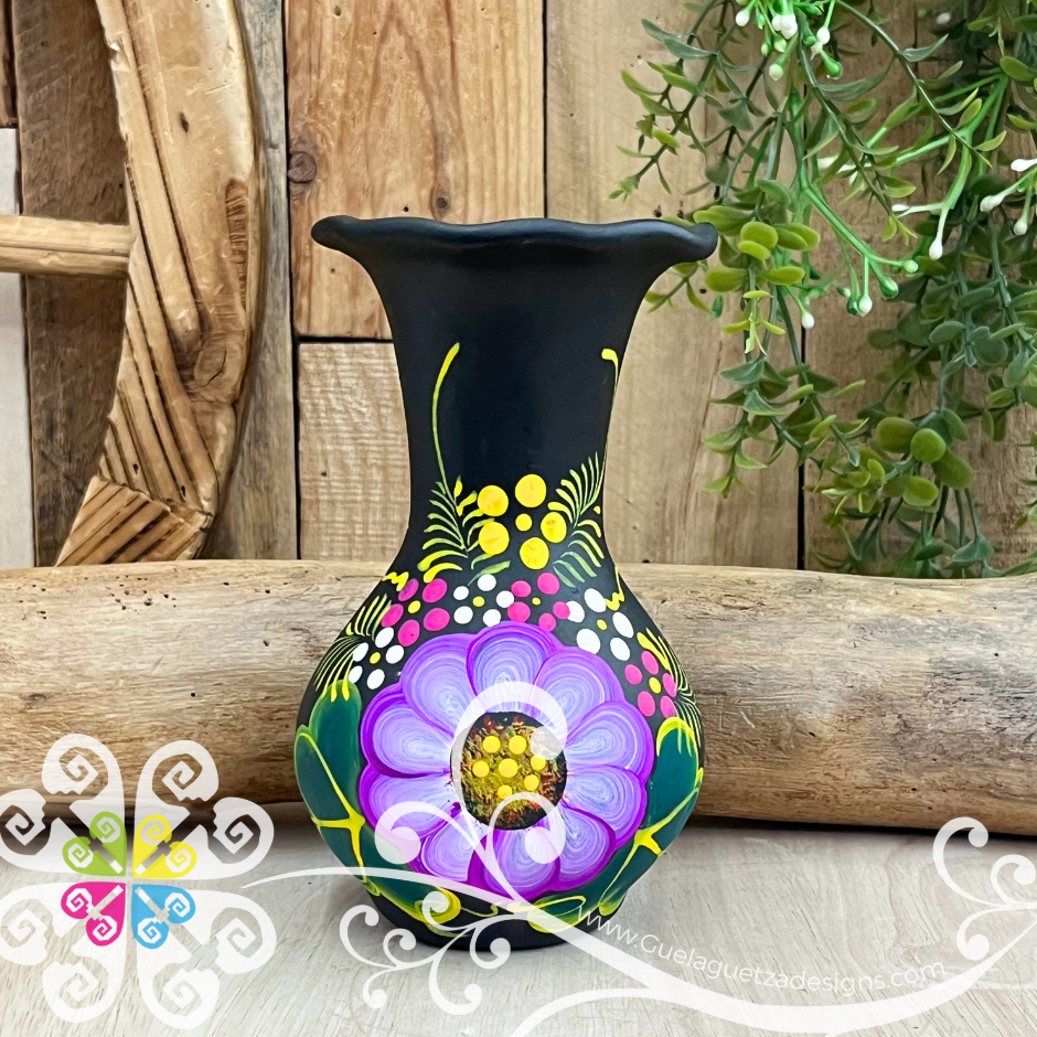 Small Black Clay Handpainted Vase - Barro Negro Oaxaca