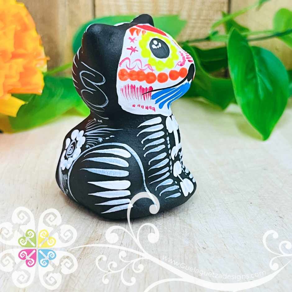 Mini Dia de los Muertos Seated Cat - Hand painted Cat