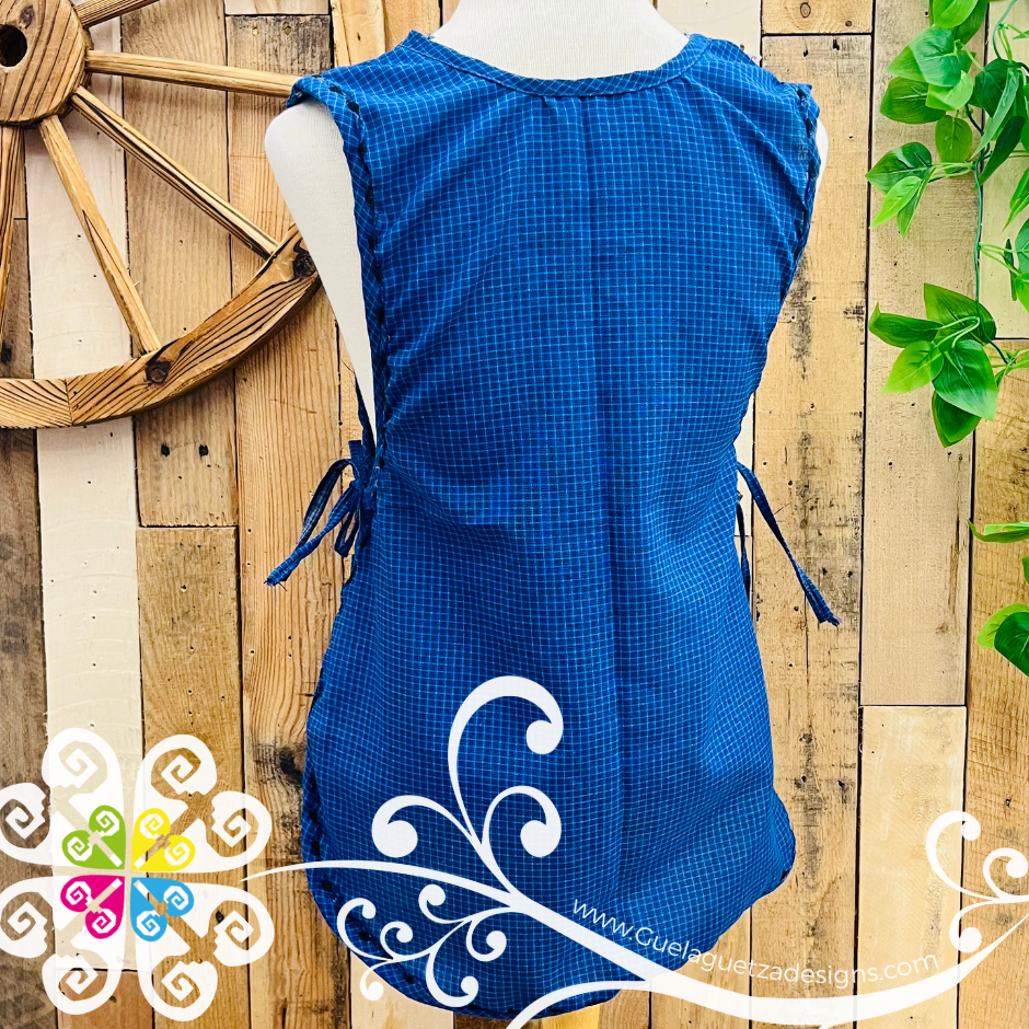 Royal Blue with Pink Orchids Escapulario Embroider Apron - Mandil Artesanal