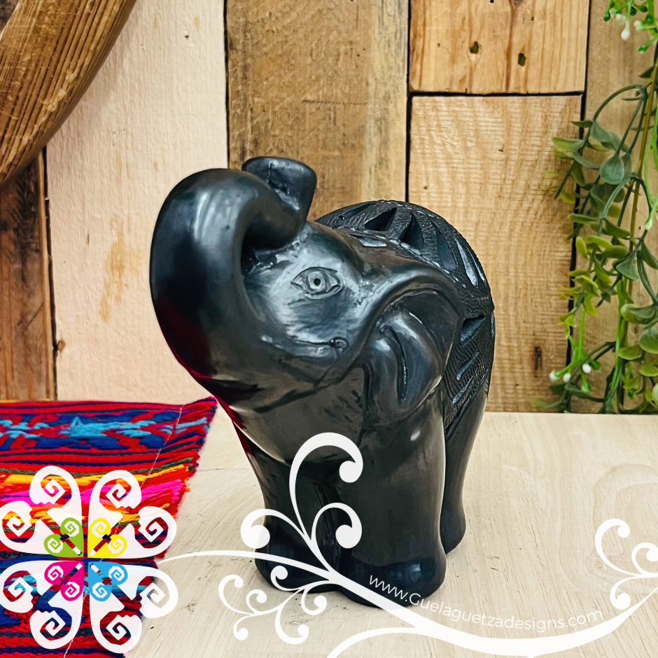 Medium Elephant Figure - Black Clay Oaxaca