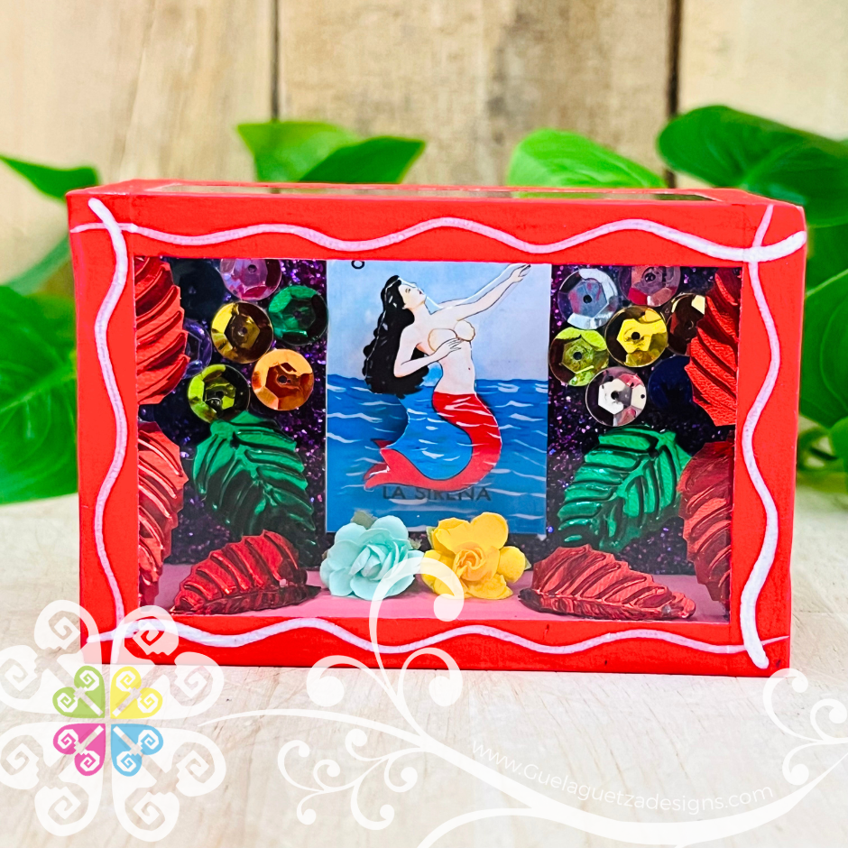 Mini Red Square LoteriaMX Mexican Box Decor - Cajita Decorativa Barro Cocido