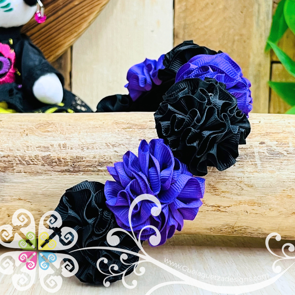 Purple/Black Catrina Ribbon Flower Headband - Folkloric Headband