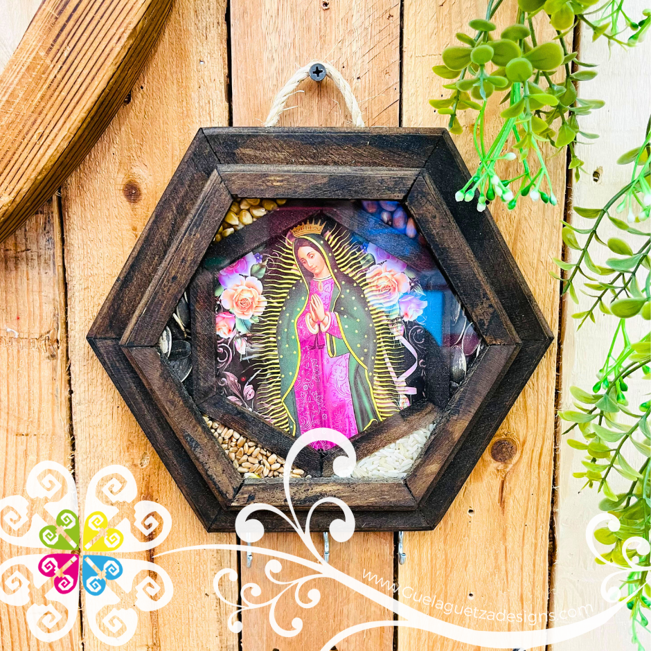 Hexagon Virgen de Guadalupe - Artisanal Key Holder