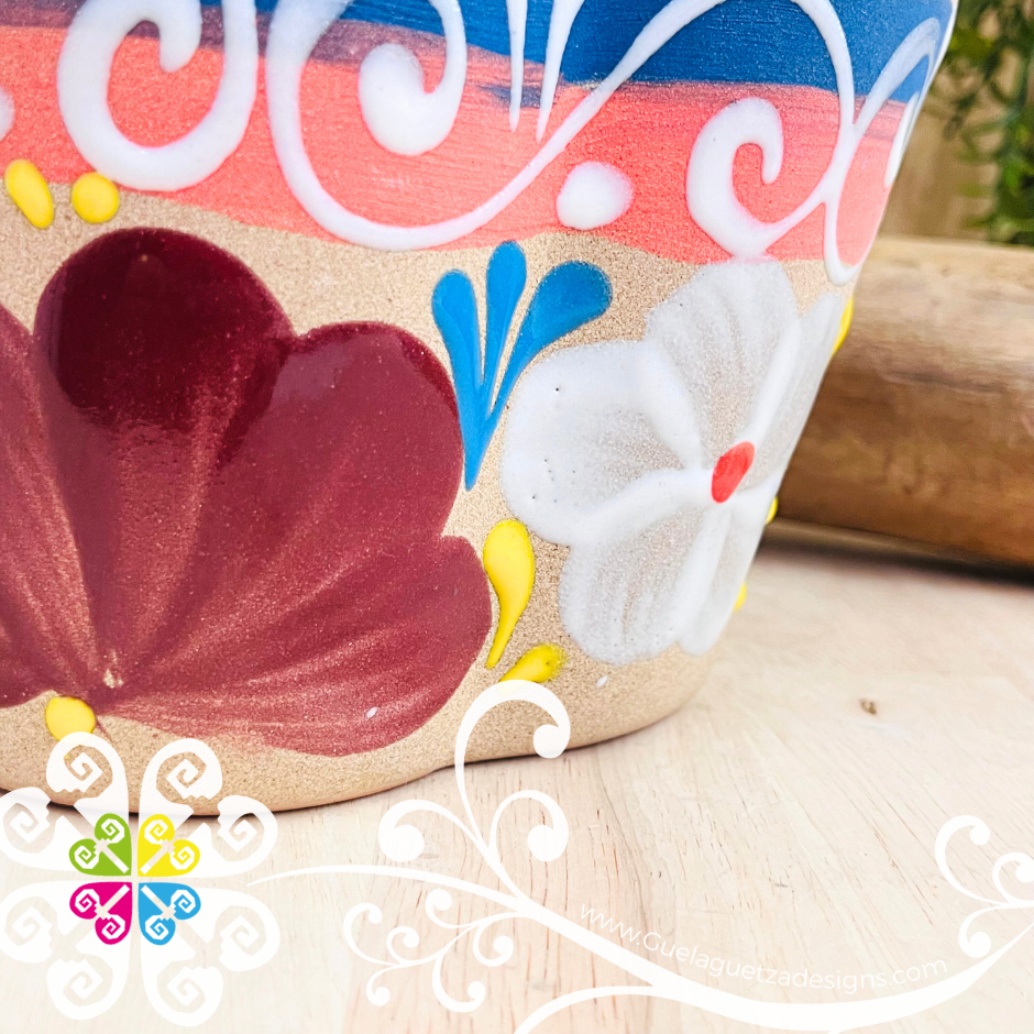 Navy Blue Flores Clay Utensil Holder - Spoon Holder