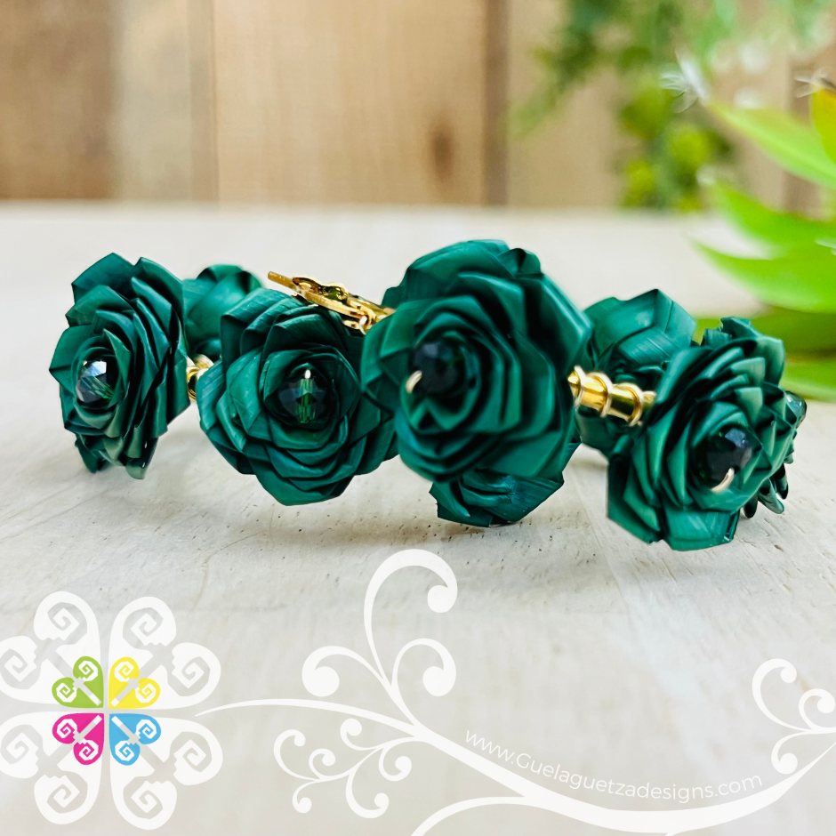 Crystal Bead Rose Roops - Palm Earrings