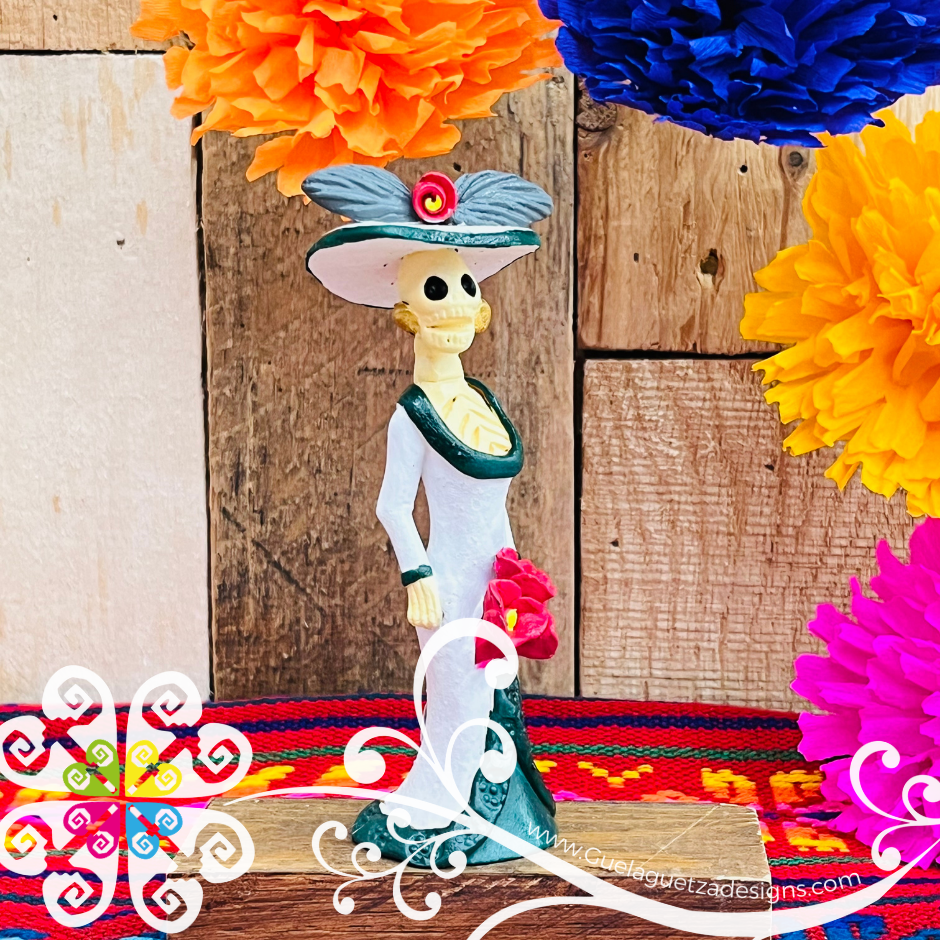 Mini White Fina Clay Catrina Michoacana - Capula Clay Home