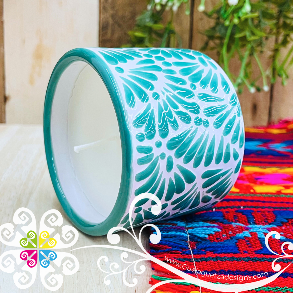 Medium Tazon Green Talavera Candle - Artisan Candles