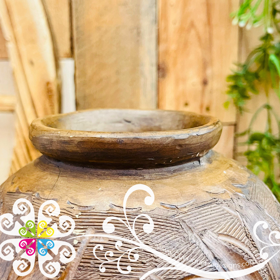 Medium Flower Cantarito Vase - Barro Café Oaxaca