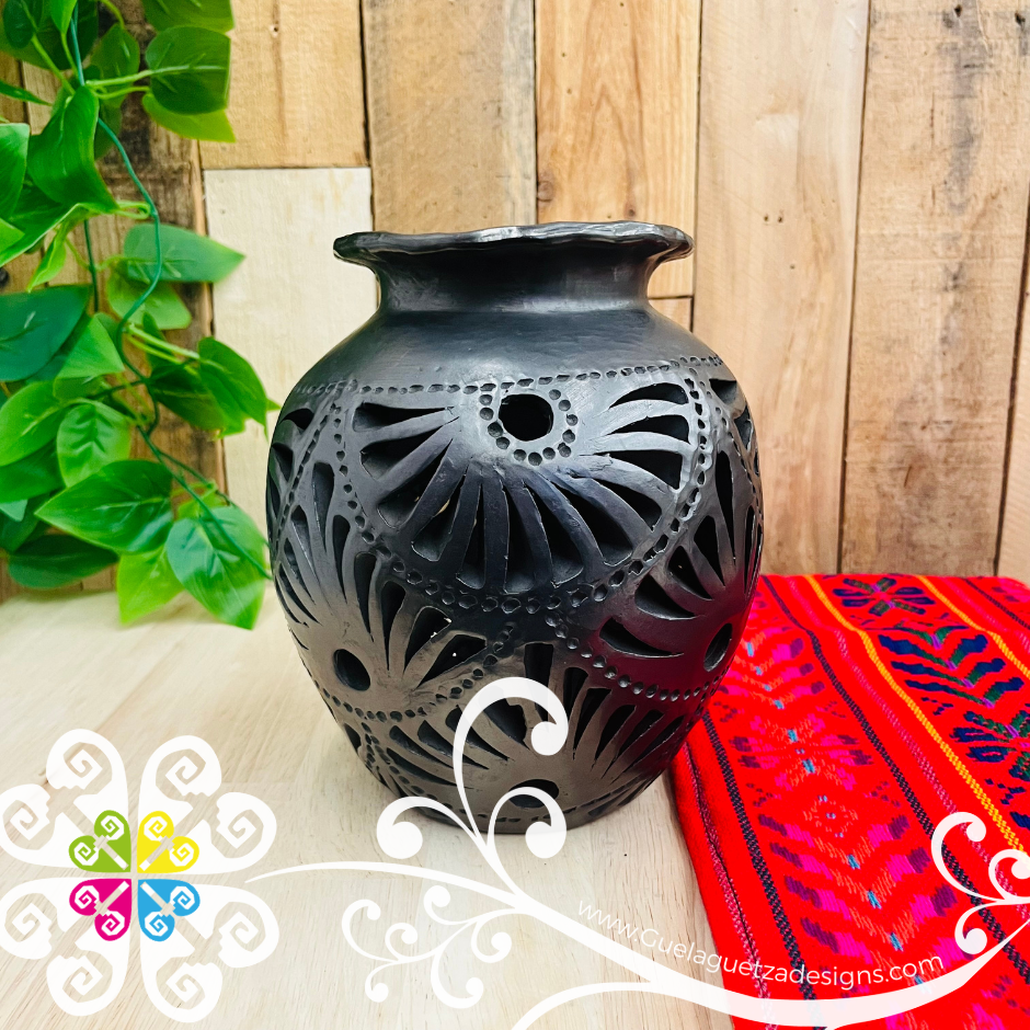 Medium Bola Calado Black Clay Vase - Barro Negro Oaxaca