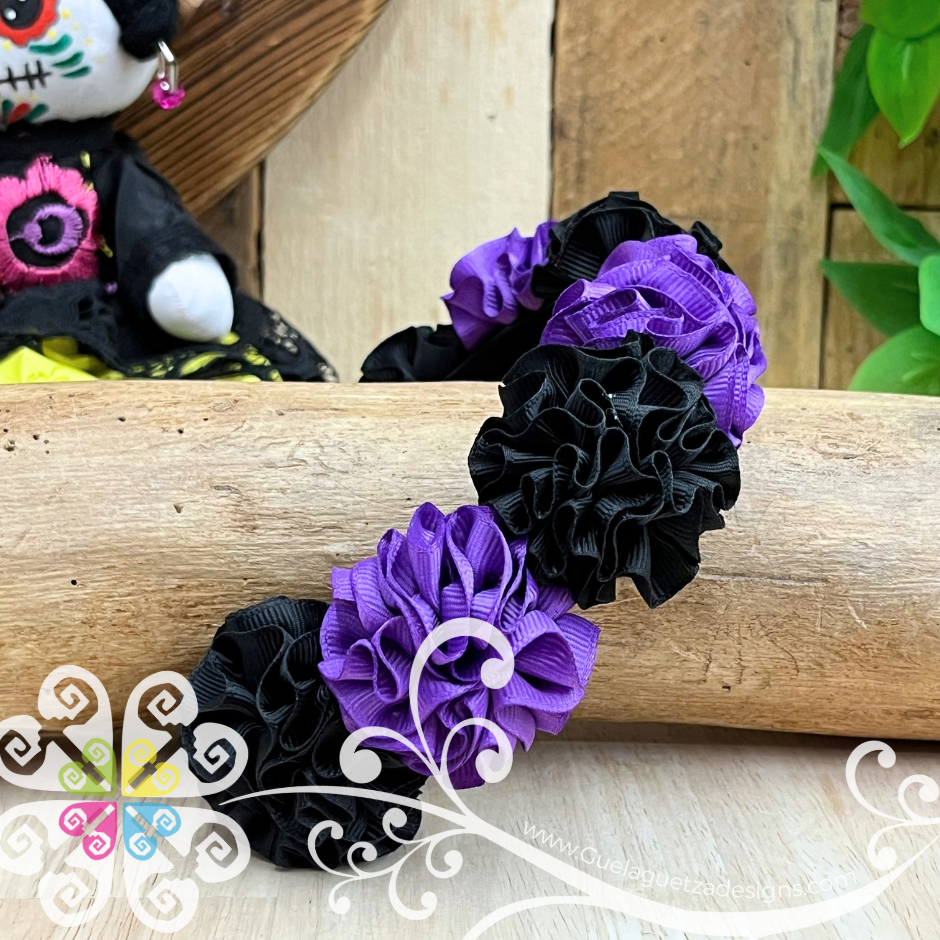 Purple/Black Catrina Ribbon Flower Headband - Folkloric Headband