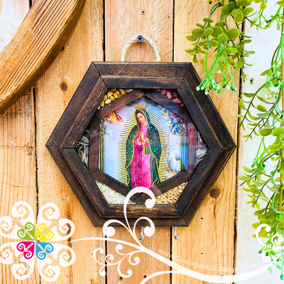Hexagon Virgen de Guadalupe - Artisanal Key Holder
