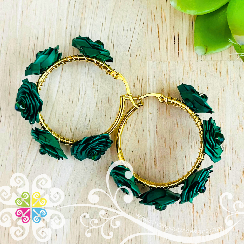 Crystal Bead Rose Roops - Palm Earrings