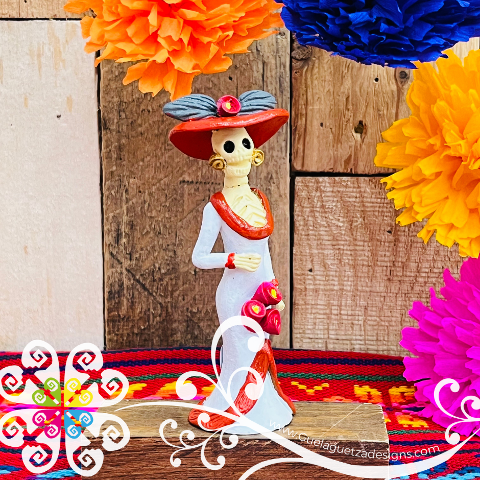 Mini White Fina Clay Catrina Michoacana - Capula Clay Home