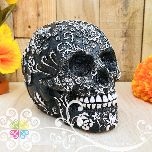 Medium Flor- Artisan Day of Dead Resin Skull