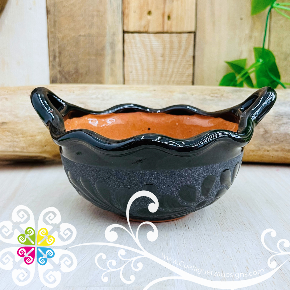 Set of 4 Small Black Espiga Cazuelita Clay Bowl