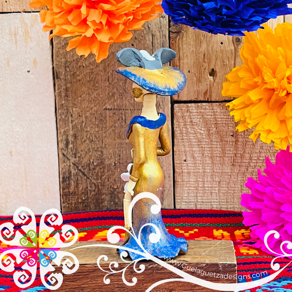 Mini Gold/Brown Fina Clay Catrina Michoacana - Capula Clay Home