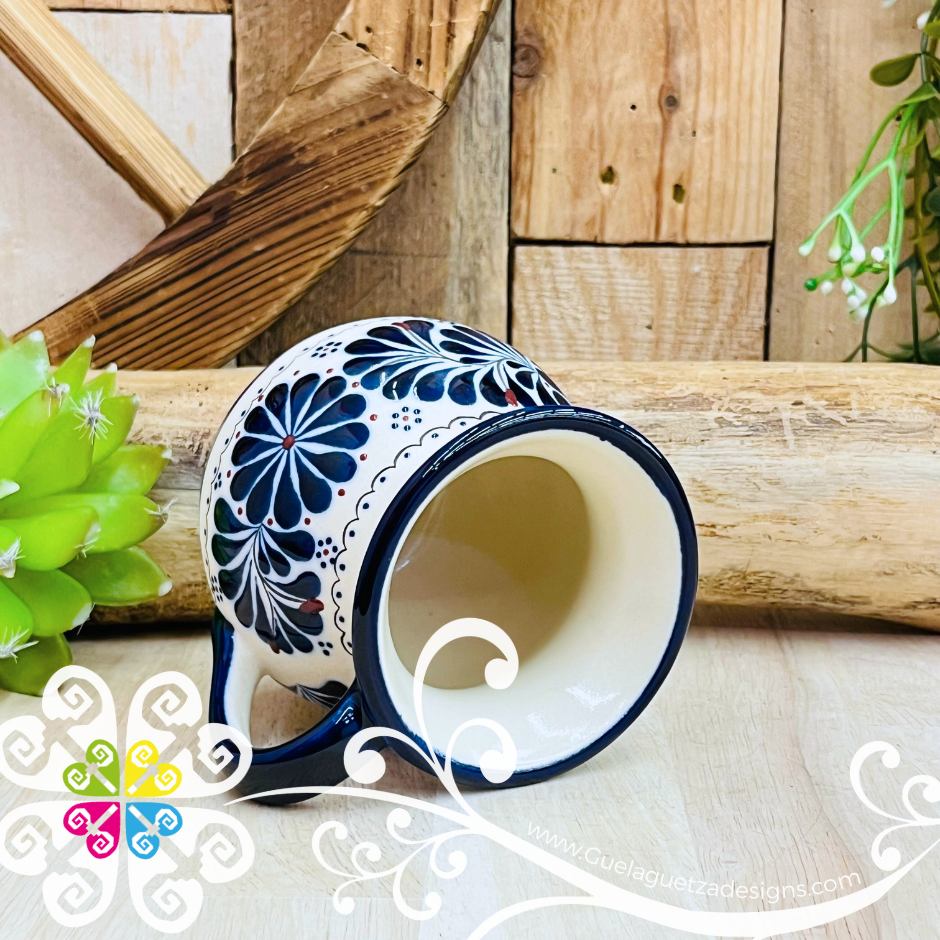 Navy Blue Taza Ponchera Flores - Barro Alta Temperatura - Single Clay Mug
