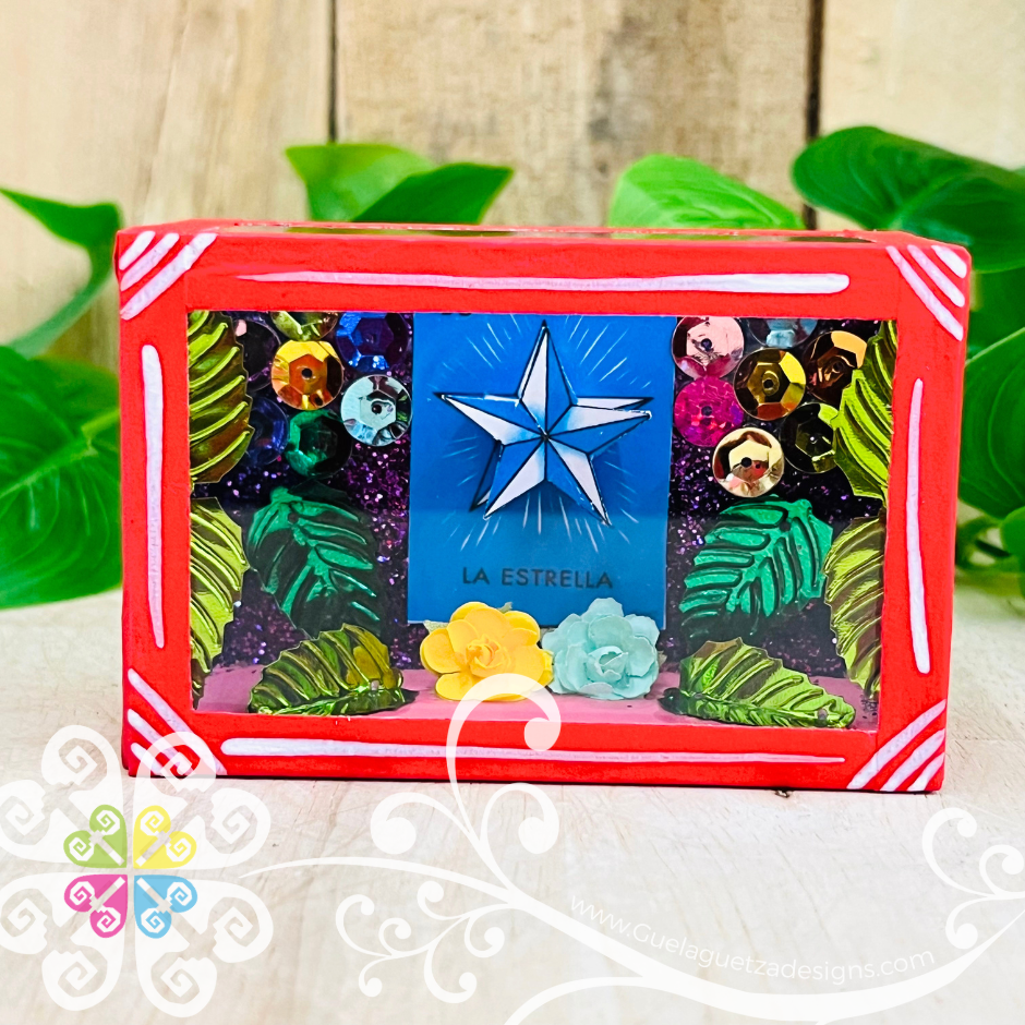 Mini Red Square LoteriaMX Mexican Box Decor - Cajita Decorativa Barro Cocido