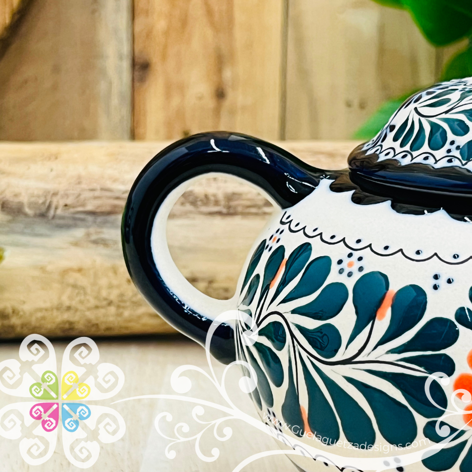 Navy Blue Orange Flowers Sugar Bowl Colibri Alta Temperatura - Barro Alta Temperatura