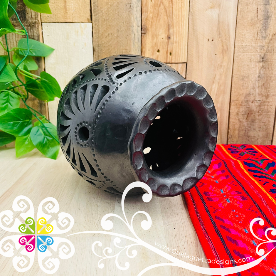 Medium Bola Calado Black Clay Vase - Barro Negro Oaxaca