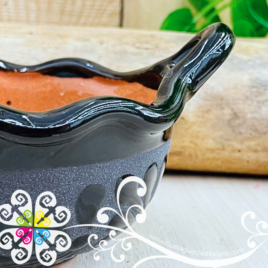 Set of 4 Small Black Espiga Cazuelita Clay Bowl