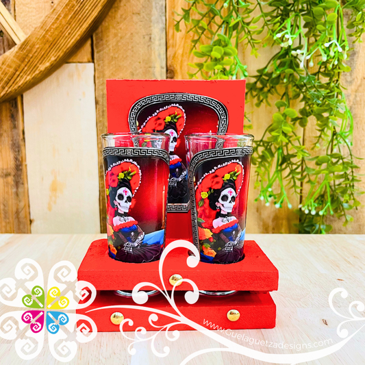 Catrina Shot Glasses - Tequilero Set with Stand