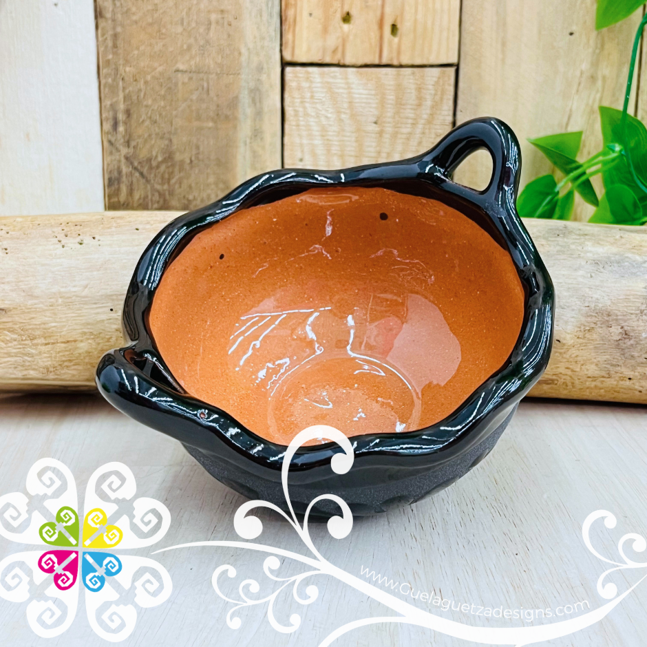 Set of 4 Small Black Espiga Cazuelita Clay Bowl