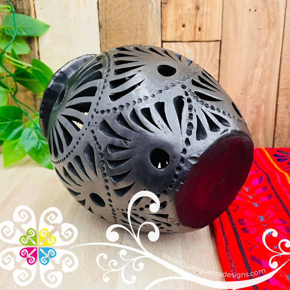 Medium Bola Calado Black Clay Vase - Barro Negro Oaxaca