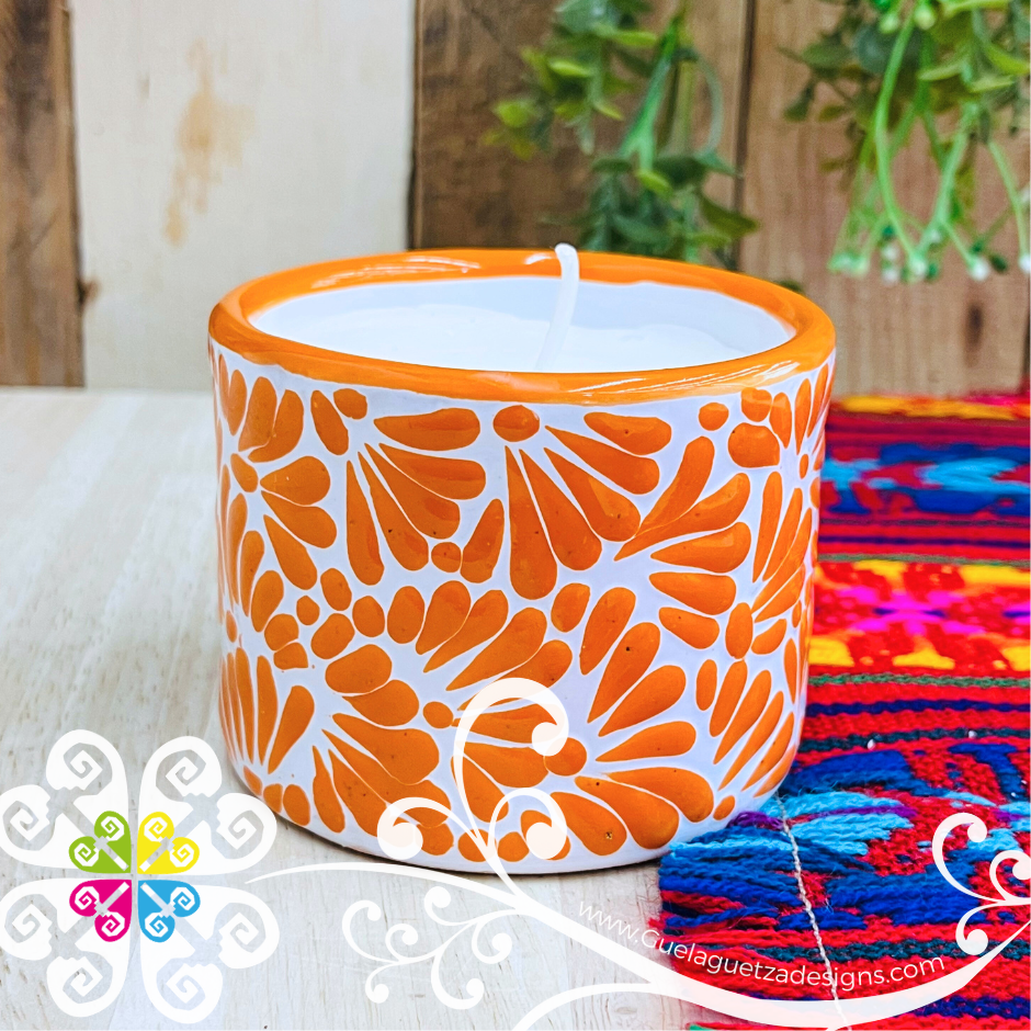 Medium Tazon Orange Talavera Candle - Artisan Candles