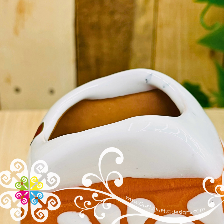 Natutal with White Espiga Corazon Clay Vase - Florero Barro