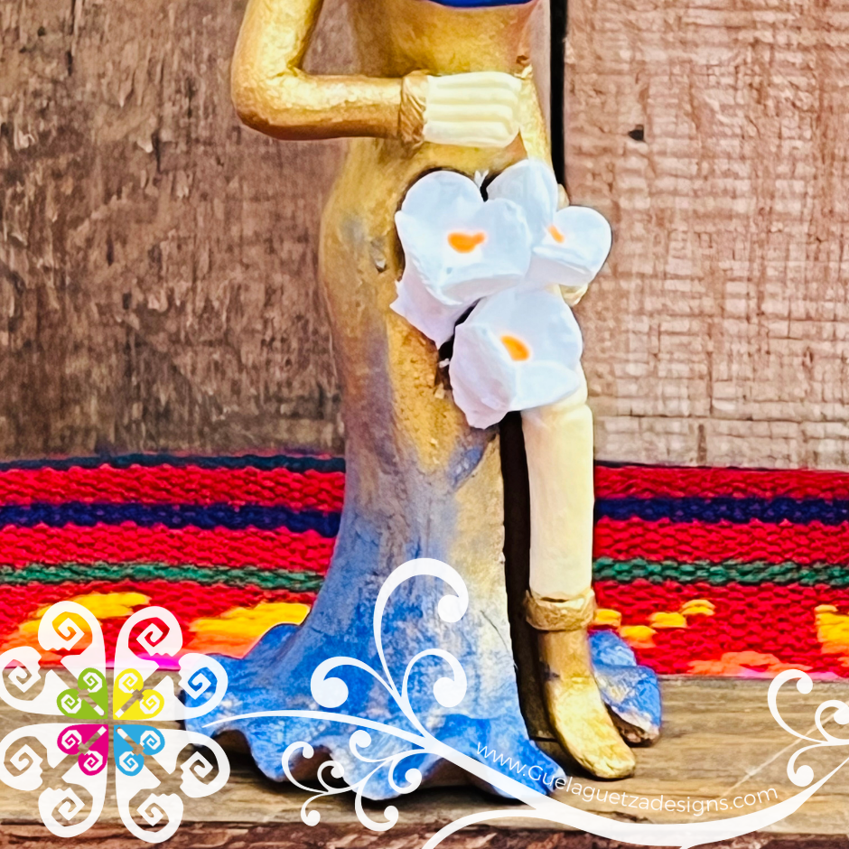 Mini Gold/Brown Fina Clay Catrina Michoacana - Capula Clay Home