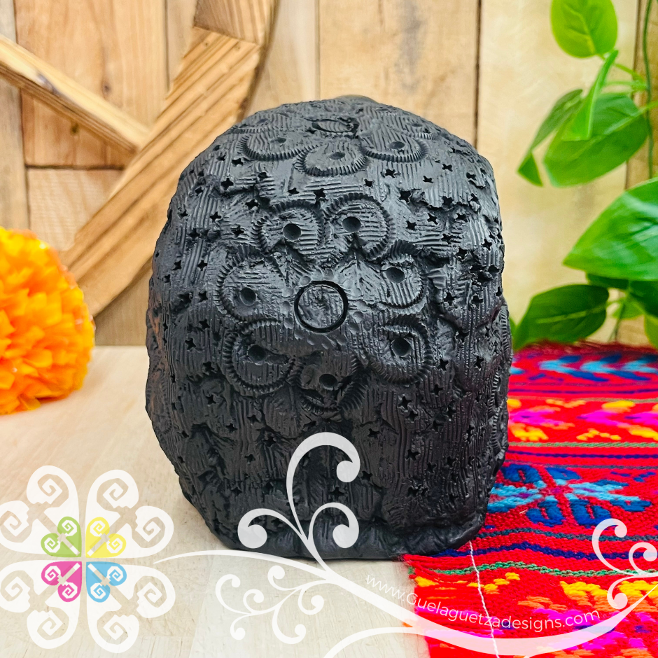 Large Eagle Warrior Skull  - Black Clay Oaxaca