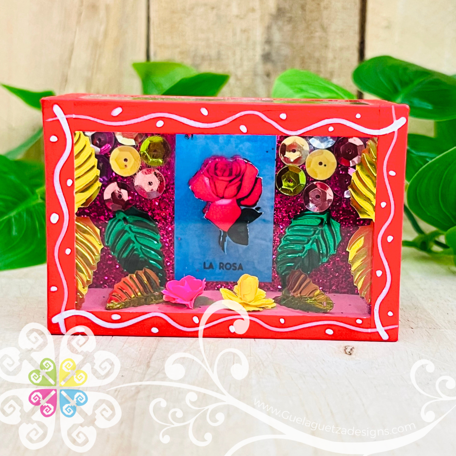 Mini Red Square LoteriaMX Mexican Box Decor - Cajita Decorativa Barro Cocido