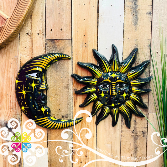 Large Black Sun & Moon Set - Wall Decor