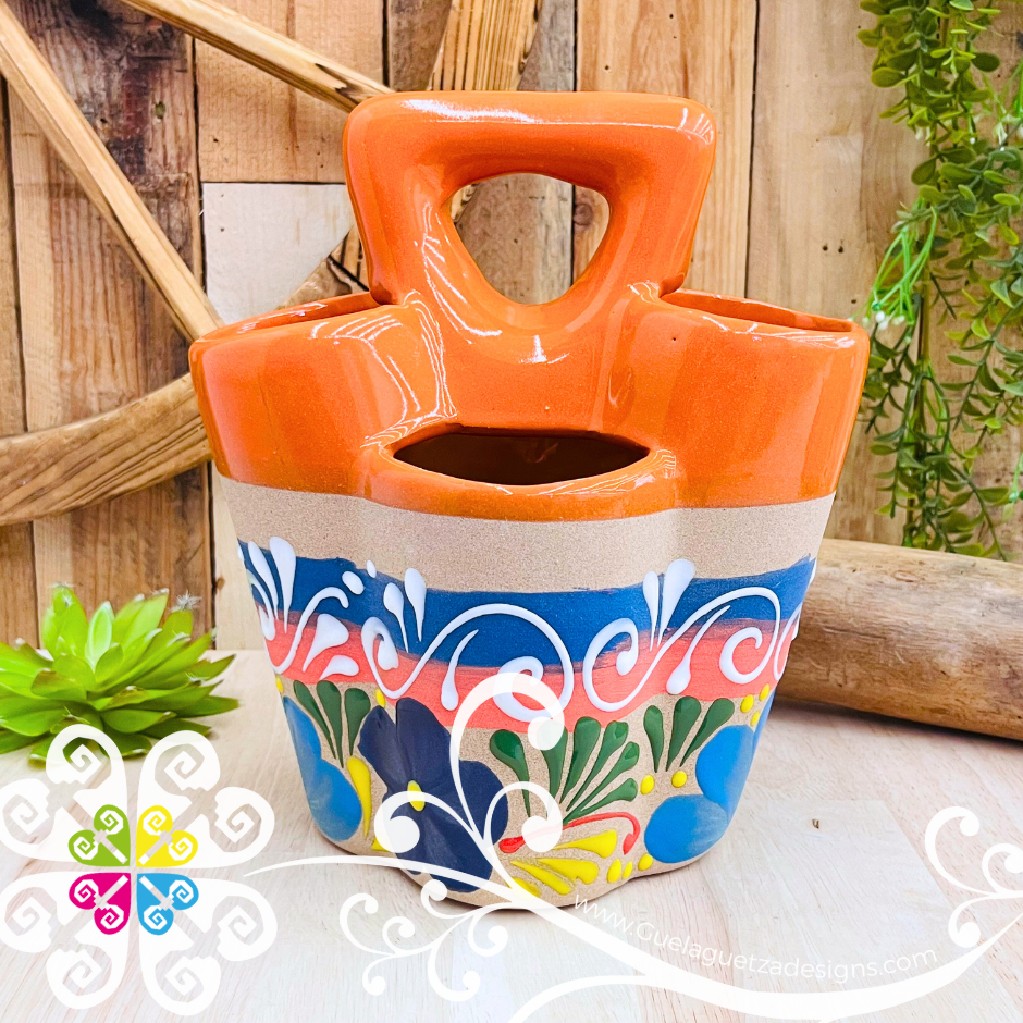 Orange Flores Clay Utensil Holder - Spoon Holder